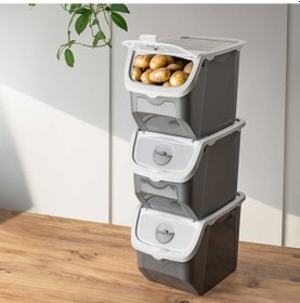 Resim Porsima Coral 3 lü Çok Amaçlı Plastik Patates Soğan Sarımsak Saklama Kutusu 12 L - Gri 