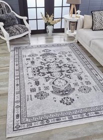 Resim 140x200 cm Jiutepec Gri Modern Yün El Dokuma Modern Geometrik Etnik Eskitme Desenli Boho Oturma Odası Salon Yolluk Koridor Mutfak Halısı 