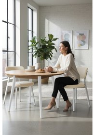 Resim Canisa Toldy Serisi 6 Adet Krem Bukle Kumaş Mutfak Sandalyesi Beyaz Metal Ayak Krem Sandalye Ayaklar Beyaz 