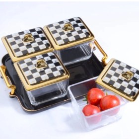 Resim Porselen Kahvaltılık Seti, Ekose Desenli, 4 Parça, Siyah Renk 