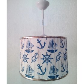 Resim Gemili 2.li Set Kumaş Kaplama Genç ve Çocuk Odası Avize ve Abajur Takımı 