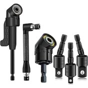 Resim 6 parça Sağ Açı Matkap Bağlantı Seti, 3 adet 360° Dönebilen 1/4 3/8 1/2" Darbe Sınıfı Soket Adaptörleri, 2 adet Altıgen Saplı 105° Açılı Matkap Adaptörü ve 90° Eğimli Matkap Uçları içerir 
