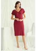 Resim Monamise 18518 Kadın V Yaka Dantelli Düğmeli Kısa Kollu Gecelik-kırmızı Kırmızı 