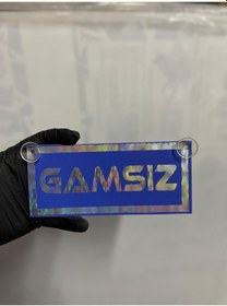 Resim Mavi Renk Üzeri Hologram Renk Gamsız Yazılı Vantuzlu Cam Süsü 