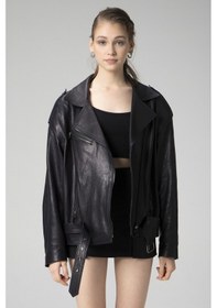 Resim Dericlub Wm031 Jumbo Oversize Biker Gerçek Deri Unisex Mont Lacivert 