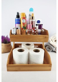 Resim Digithome 2 Katlı Bambu Banyo Ve Makyaj Organizer Düzenleyici Kahverengi I/12 C1-1-289 
