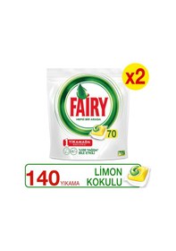 Resim Fairy Hepsi Bir Arada Limon Kokulu Bulaşık Makinesi Deterjanı 2 x 70 Tablet 