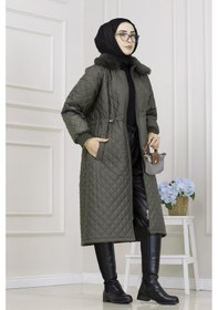 Resim Yakası Kürklü Capitone Mont-haki-5562 Haki 