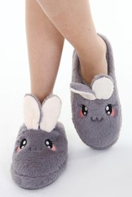 Resim Beyond Kadın Gri Rabbit Yumuşak Tüylü Gondol Ev Terliği 3cm BYNDFKB01 - GRİ / 