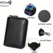 Resim Genuine Leather RFID Kredi Kartı Cüzdanı, Vintage Düz Renk Kart Tutucu Fermuarlı, Minimalist Debriyaj Çanta Para Kesesi 