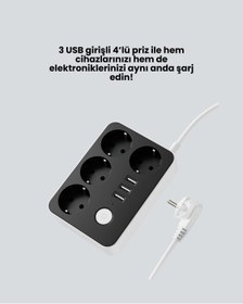 Resim ELMİRA HOME 3 USB Çıkışlı 4’lü Akıllı Priz 2500W 2 Metre Kablo - 806743658900431693-5667 