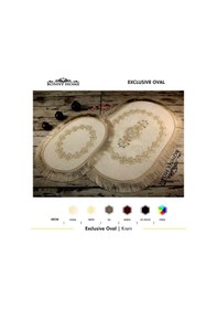 Resim Exclusive Oval Krem 2'li Dantelli Ve Saçaklı Banyo Paspası Püskül Krem 