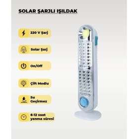 Resim 60W Solar / 220V Şarjlı Işıldak - Askı Aparatlı ve Ayaklı - Su Geçirmez 
