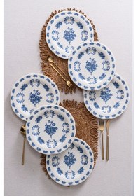 Resim Vintage Flowers Blue 25 Cm 6 Lı Porselen Servis Tabağı Seti Mavi 
