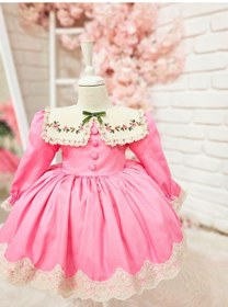 Resim H L Y Karol Tasarım Pembe Çiçek Yakalı Kız Bebek Elbisesi,doğum Günü Elbise,0-12 Yaşa Uygun Pembe 
