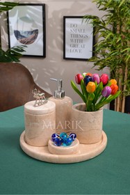 Resim MIARIK DESIGN & DEKORASYON Dekoratif Mermer 5 Li Geyik Detaylı Banyo Seti Takımı 