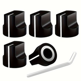Resim 5 Adet Elektrikli Yuvarlak 6.35MM 1/4''Şaftlar 16.5*15mm Plastik Gitar Pedal Potansiyometre Düğmesi Set Vidası Ile 