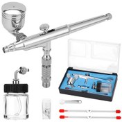 Resim Hallow G1 / 8 Adaptör Wrentch 2 Sıvı Bardak 2 İğneler 2 Nozul Çift Etkili Tetikli Airbrush Seti Çok Renkli 