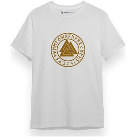 Resim Vikings Valknur Runes Beyaz Kısa Kol Erkek Tshirt 001 