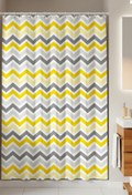 Resim Tropikhome Duş Perdesi Zigzag Desen Banyo Perdesi Su Geçirmez Polyester Kumaş Duş Perde 180x200cm C Halkalı 