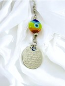 Resim biuti El Yapımı Renkli Cam Nazar Boncuğu Metal Ayetel Kürsi Gümüş Renkli Araba Dikiz Ayna Süsü 