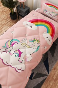 Resim BelezaHome Pony Pembe Unicorn Desenli Tek Kişilik Çocuk Yorganı Uyku Seti 