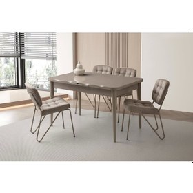 Resim Ortadan Açılır Büyüyen 90x160cm Cappicino Ahşap Salon Yemek Masa Sandalye Takımı 4 Banky Sandalyeli Cappicino 