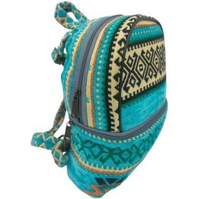Resim Anatolian Carpet Hand Made Design Sırt Çantası - Deri Üst Motif - Heybe Çanta Kilim Mavi 