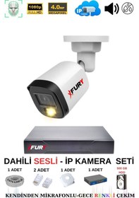 Resim Fury Ip Güvenlik Kamera Seti 1 Kameralı Sesli 4mp Gece Renkli Su Geçirmez Ip5515s 500gb 