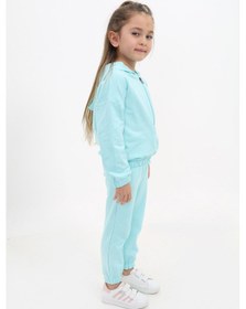 Resim Toontoy Kids Toontoy Kız Çocuk 2'li Takım Kapüşonlu Fermuarlı Sweatshirt & Beli Paçası Lastikli Jogger Eşofman Altı - 2 İplik Su Yeşili 