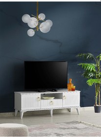 Resim 110 CM MDF MEBRAN KAPAK TV SEHPASI BEYAZ 