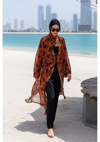 Resim Remsa Mayo Remsa Tesettür Mayo Üzerine Tek Kaftan Kimono Pareo Rp015 Retro Siyah 