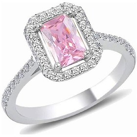 Resim Gümüş Rodyumlu Pırlanta Montürlü Pembe Baget Taşlı Yüzük 