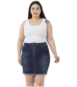 Resim Disentis Büyük Beden Eteği Püsküllü Düğme Detaylı Lacivert Denim Mini Etek-lacivert Lacivert 