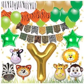 Resim Safari Konsepti Y Harfli Doğum Günü Parti Kutlama Seti; Harf Ve Y 