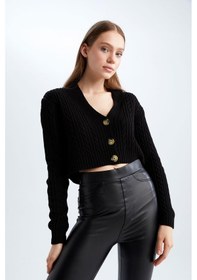 Resim Defacto Coool Regular Fit V Yaka Hırka Siyah 