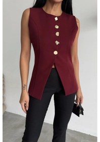 Resim Defymoda Gold Düğme Detaylı Yelek - Bordo Bordo 