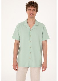 Resim U.S. Polo Assn. Erkek Su Yeşili Apaş Yaka Kısa Kollu Örme Gömlek 50306977-VR048 