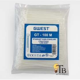 Resim Gwest Kablo Bağı 100x2.5 Mm 1.000 Adet Plastik Kelepçe Standart Nylon 66 1000 Adet Beyaz 