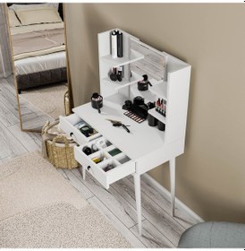 Resim 2200 Lucky Aynalı Ahşap Ayaklı 2 Çekmeceli 80 Cm Makyaj Masası 