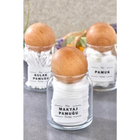 Resim Fbz Home 3'lü Top Kapaklı Cam Kulak Pamuğu & Makyaj Pamuğu & Pamukluk 