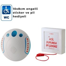 Resim Kablosuz Engelli İpli Wc Tuvalet Alarmı Stiker + Pil 