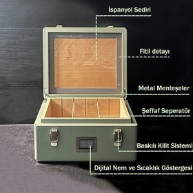 Resim İspanyol Sedir Humidor Puro Kutusu Baskı Kilitli Fitilli Haki Yeşil Lake Boya Dijital 