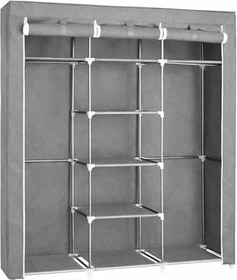 Resim Bez Dolap XXL İki Askılıklı Ortadan Raflı Dolap Hugo Gri Gardırop 