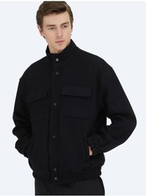 Resim Kip Siyah Comfort Fit Dik Yaka Casual Dokuma Mont Siyah 