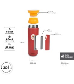 Resim Karaca x Galatasaray 500 ml Termos Kırmızı Çelik Malzeme ile Taşınabilir Lisanslı Ürün 