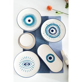 Resim Braventa Collection Kevin Seramik Hand Made 14 Parça 6 Kişilik Nazar Boncuklu Kahvaltı Takımı 