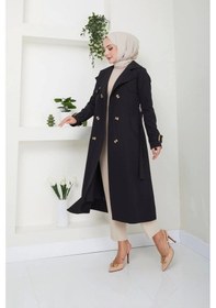 Resim Pamuklu Bondit Kumaş Trençkot / M0105 - Siyah Siyah 
