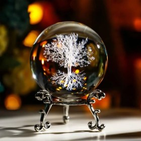 Resim Keyfim Shop 3D Cam Küre 6 cm Yaşam Ağacı Tasarımlı Dekoratif Metal Ayaklı Aydınlatma 