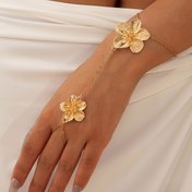 Resim Kadınlar İçin Şık Altın Tonlu Çiçekli Zincir Bileklik & Manşet - KC Altın Kaplama Birbirine Geçen Çiçek Bağlantı Tasarımı, Partiler, Günlük Kıyafetler İçin Minimalist Aksesuar, Kadınlar İçin Zarif Hediye (Tüm Mevsimler İçin Çok Yönlü, Düğün & Hediye) - Rahat ve Dayanıklı Alaşım Çiçek Zinciri 